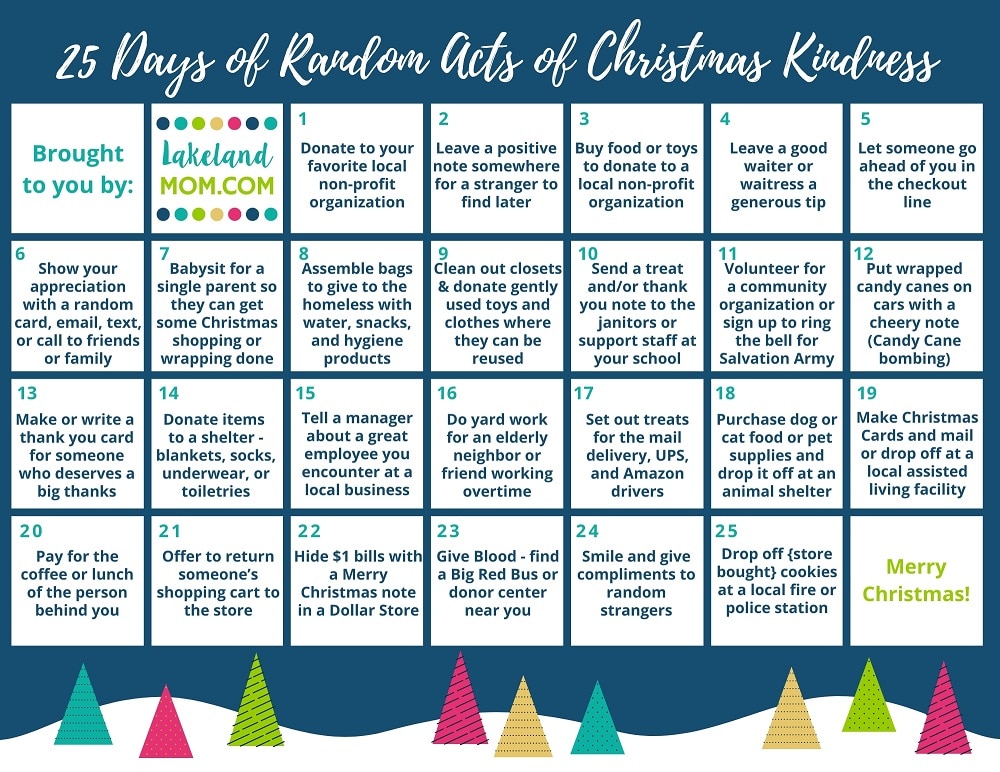 25 Random Acts of Kindness for Kids Christmas Advent Calendar