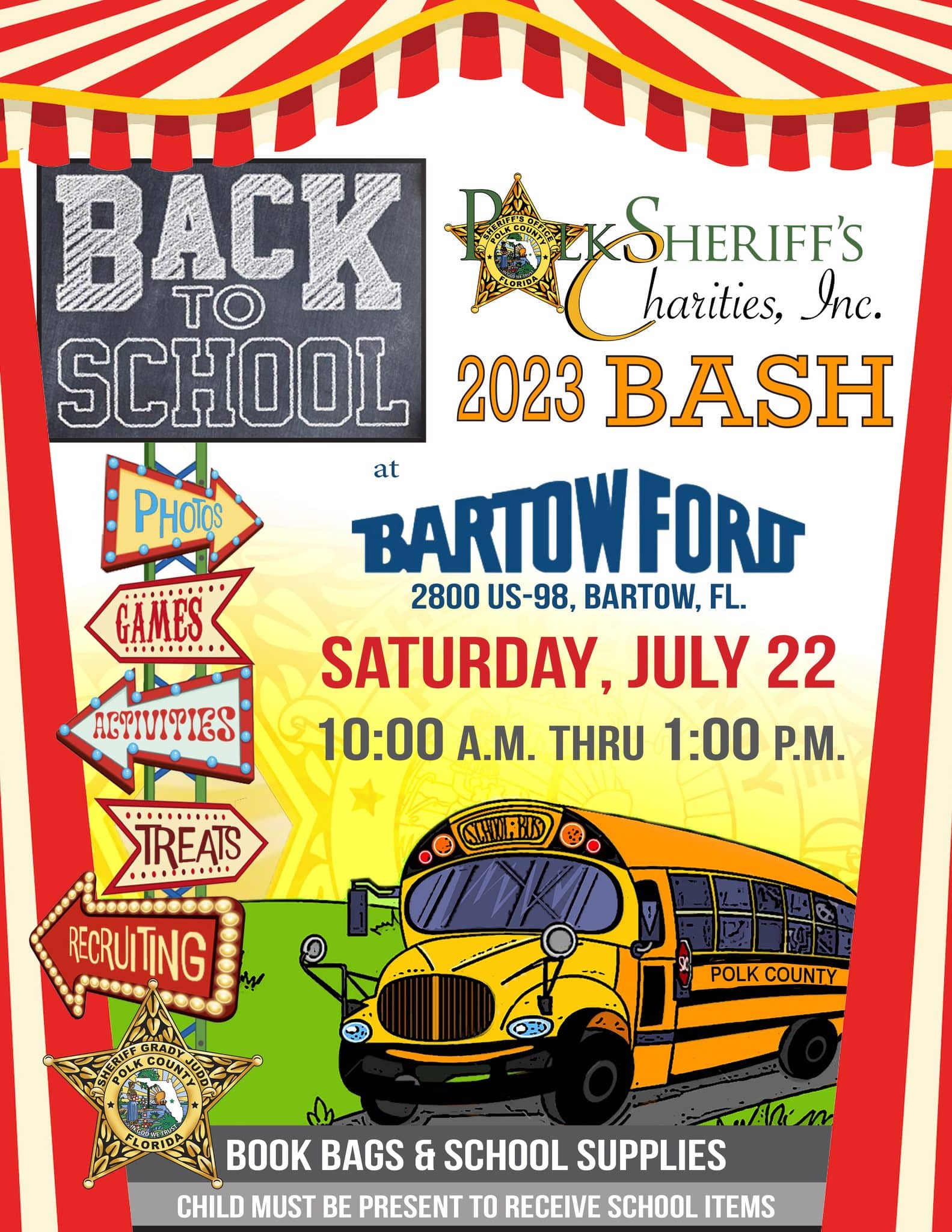 Polk Sheriff Back to School Supply Giveaway Bartow July.2023