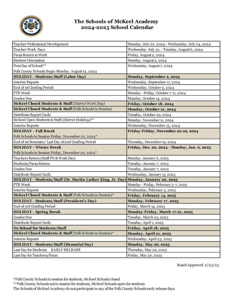 20242025 Polk County Schools Calendar Public, Charter, Private